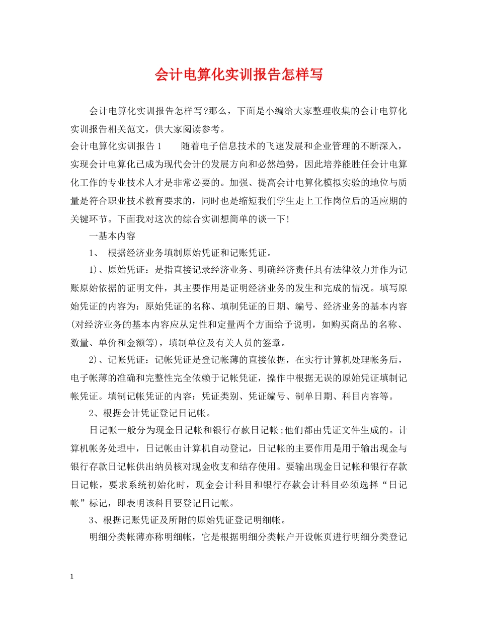 会计电算化实训报告怎样写_第1页