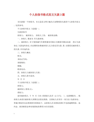 个人担保书格式范文欠款3篇