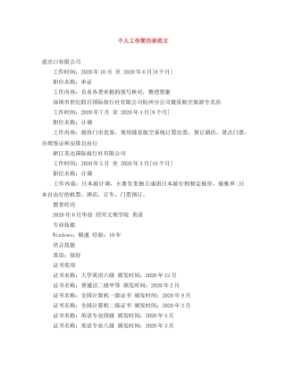 个人工作简历表范文