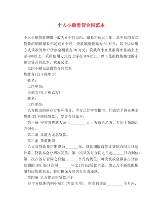 个人小额借贷合同范本