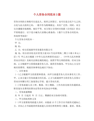 个人劳务合同范本3篇
