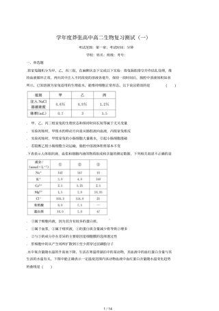 -2017学年莽张高中高二生物复习测试一