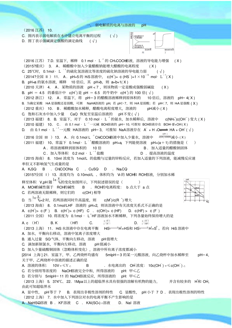 -弱电解质的电离平衡高考题分类整理_第3页
