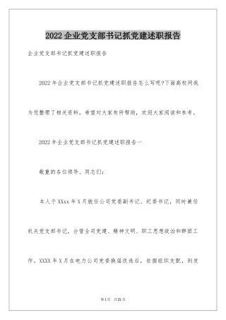 2024企业党支部书记抓党建述职报告