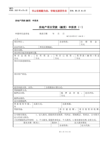 房地产贷款(融资)申报表
