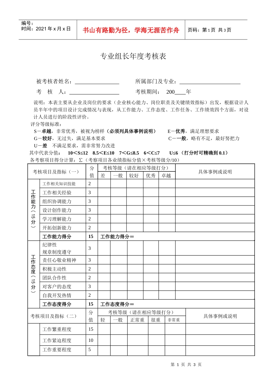 专业组长年度考核表6(1)_第1页