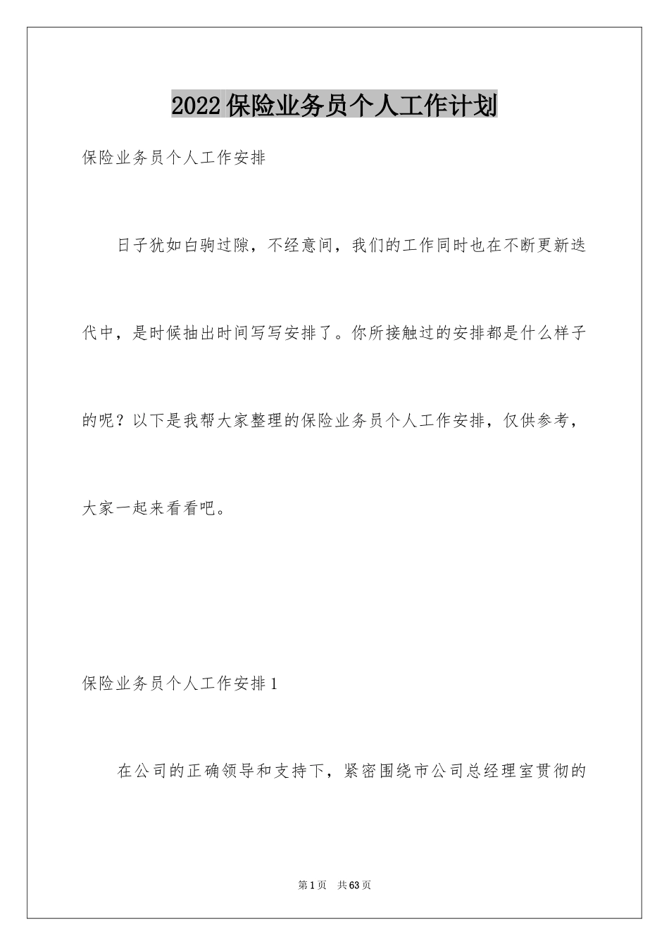 2024保险业务员个人工作计划_第1页