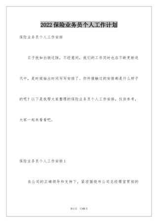2024保险业务员个人工作计划