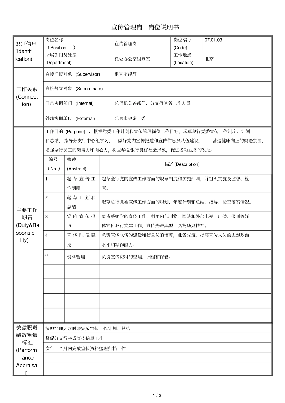 07003组宣室宣传管理岗位说明书_第1页