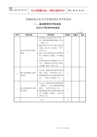 7机械制造企业安全质量标准化考评检查表