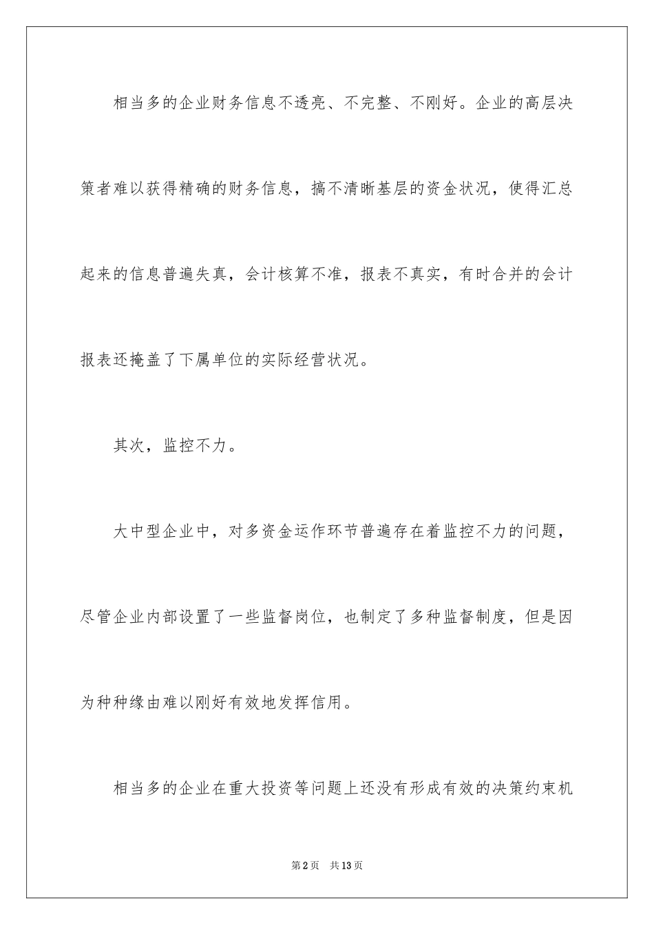 2024企业资金风险管理存在的问题及措施_第2页