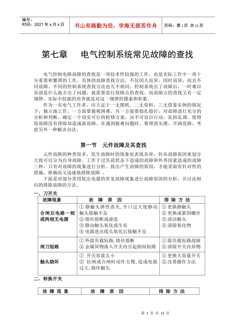 第七章电气控制系统常见故障的查找_第1页