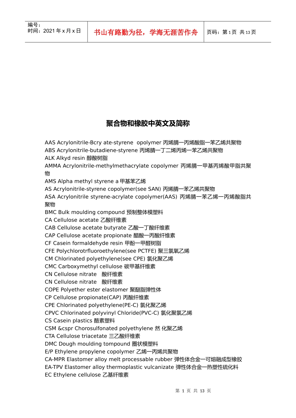 聚合物与橡胶中英文及简称_第1页