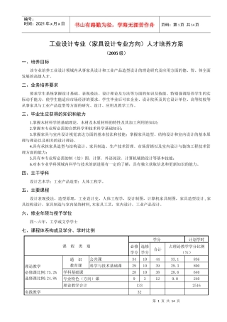 工业设计专业(家具设计专业方向)人才培养方案