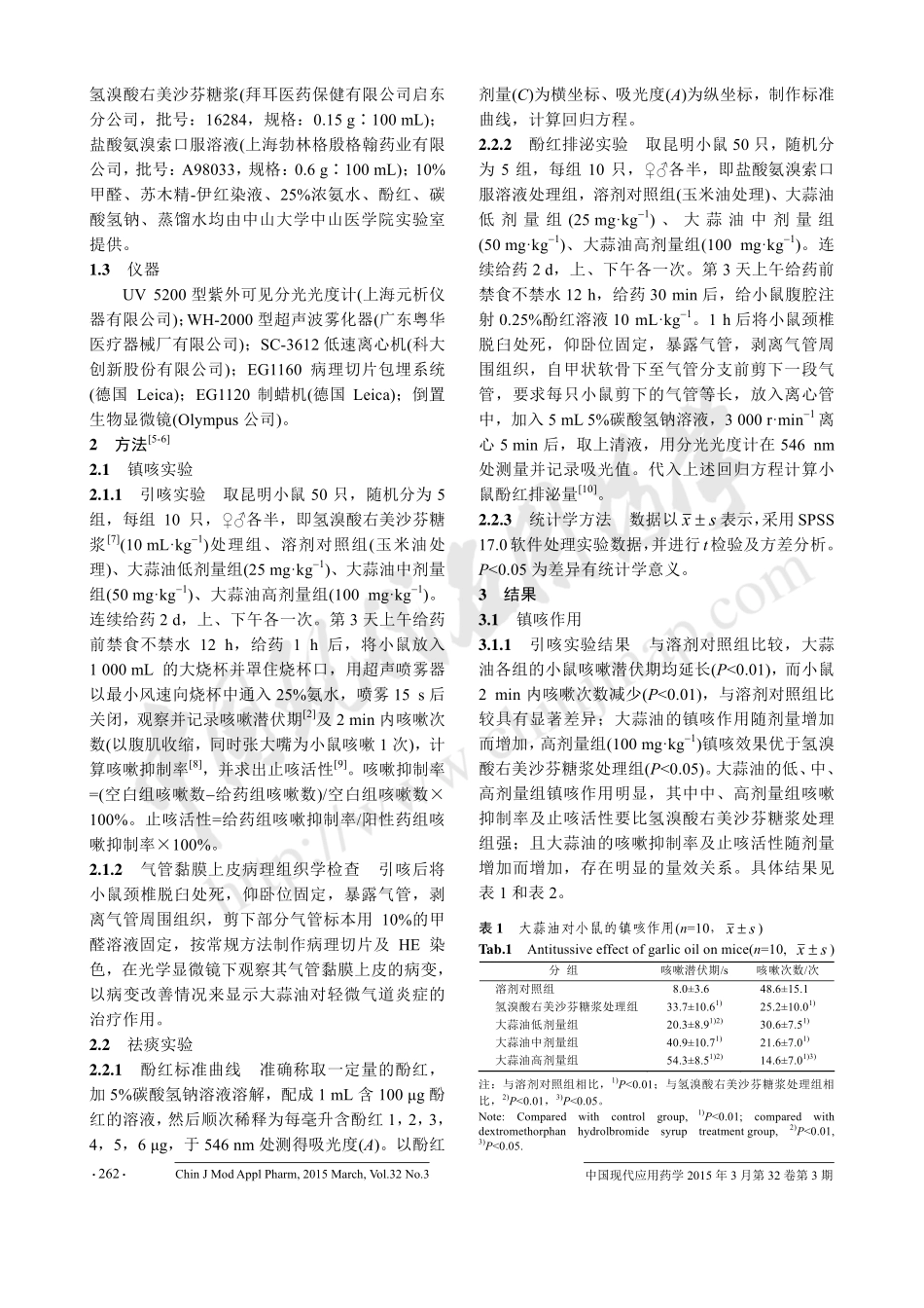 大蒜油对实验小鼠的镇咳祛痰作用_第2页
