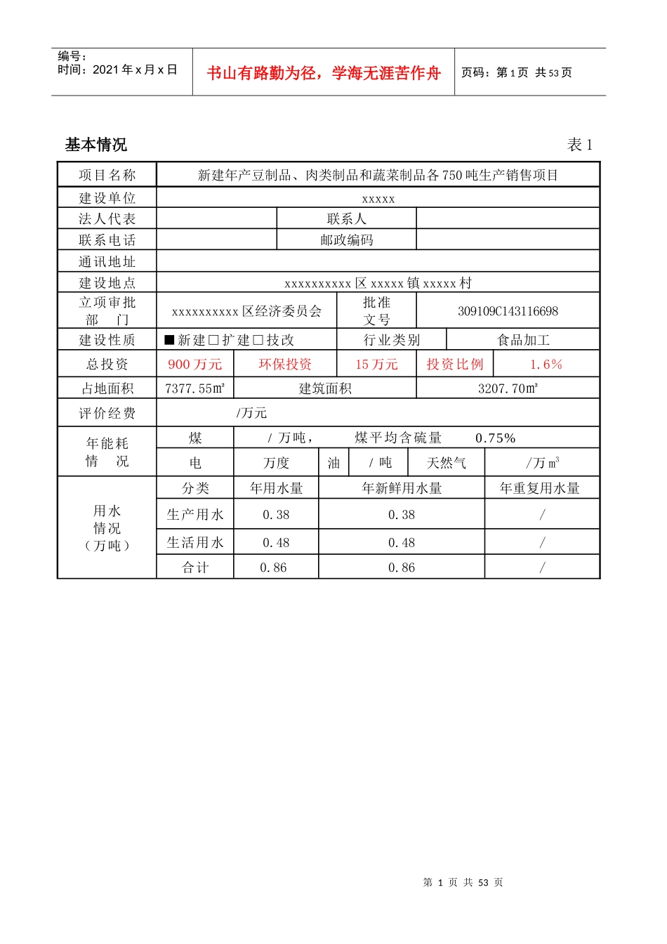 食品厂豆制品及蔬菜制品生产销售项目管理_第1页