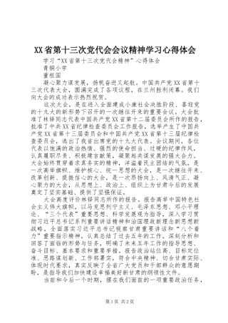 XX省第十三次党代会会议精神学习心得体会