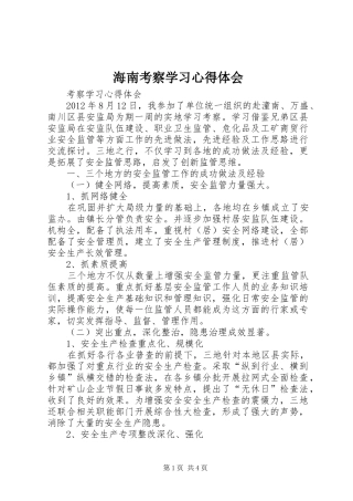 海南考察学习心得体会