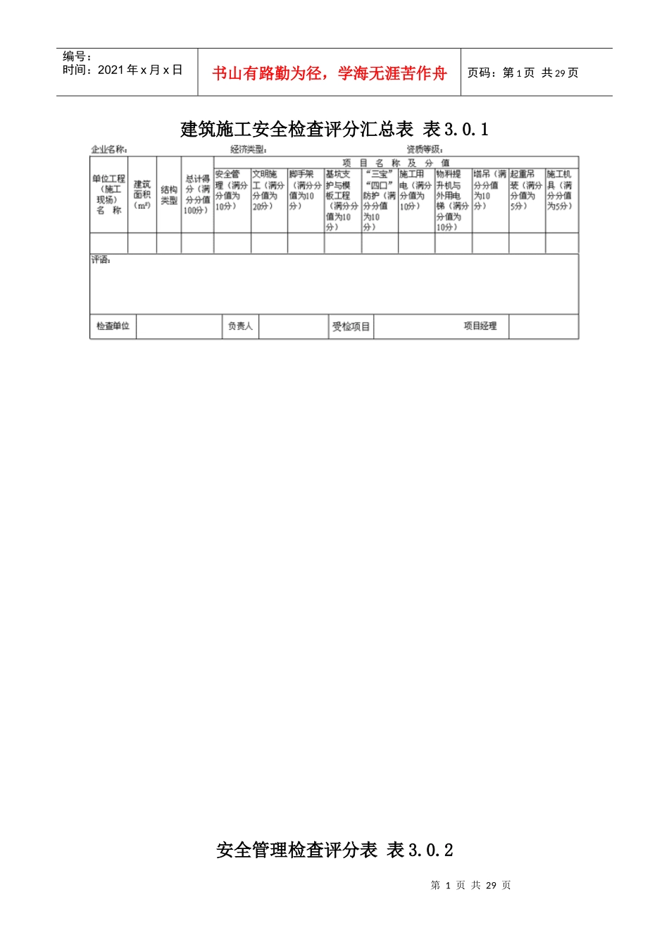 建筑施工安全检查评分汇总表1_第1页