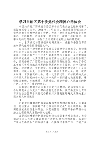 学习自治区第十次党代会精神心得体会