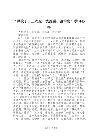 “照镜子、正衣冠、洗洗澡、治治病”学习心得
