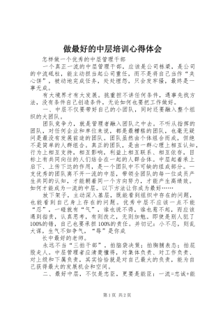 做最好的中层培训心得体会