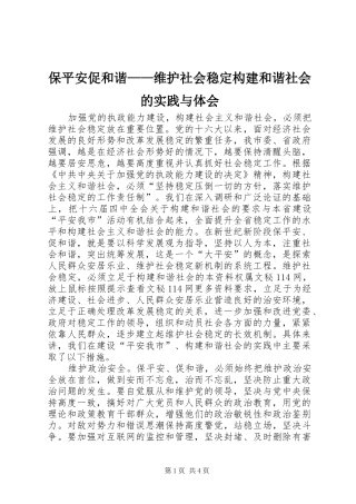 保平安促和谐——维护社会稳定构建和谐社会的实践与体会