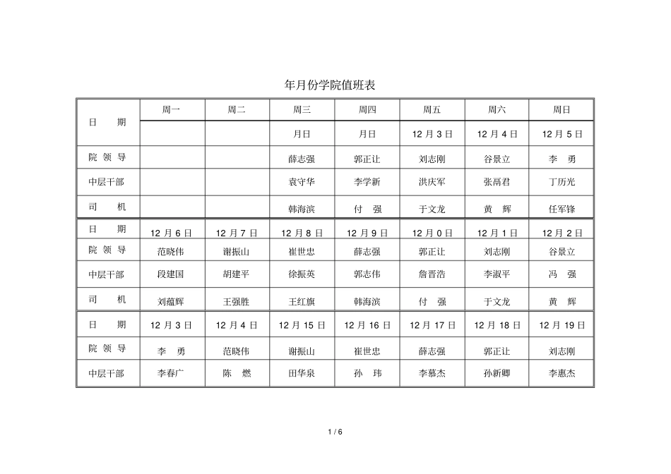 12月份学院值班表_第1页