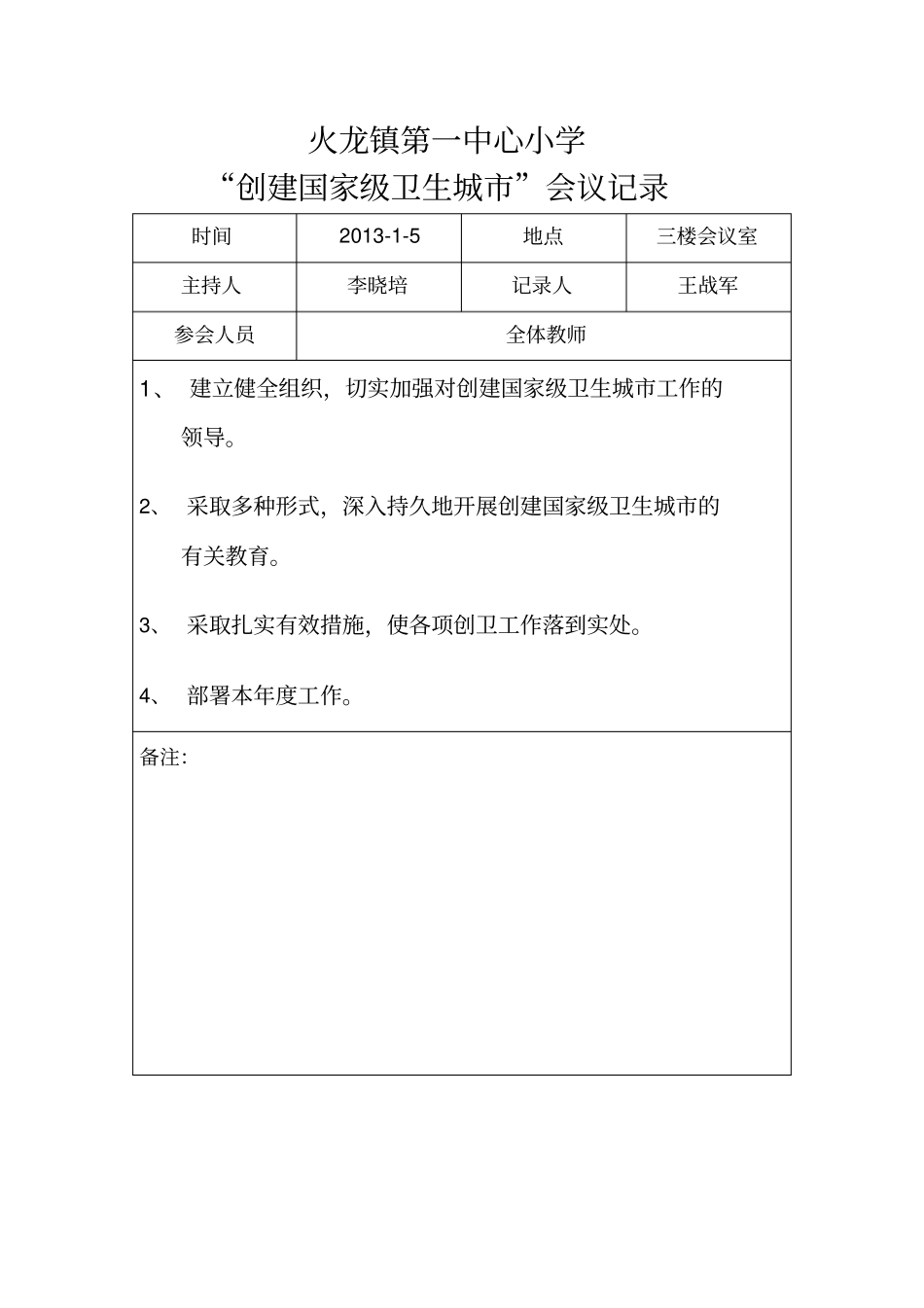 13、爱卫创卫工作会议记录_第1页