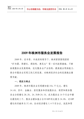 某年株洲市服务业发展报告