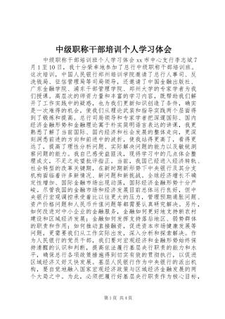 中级职称干部培训个人学习体会