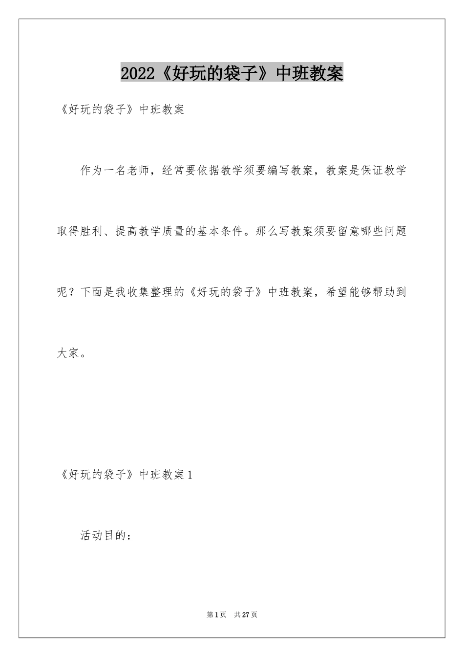 2024《好玩的袋子》中班教案_第1页