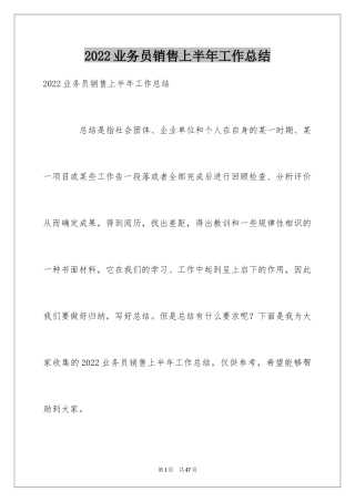 2024业务员销售上半年工作总结