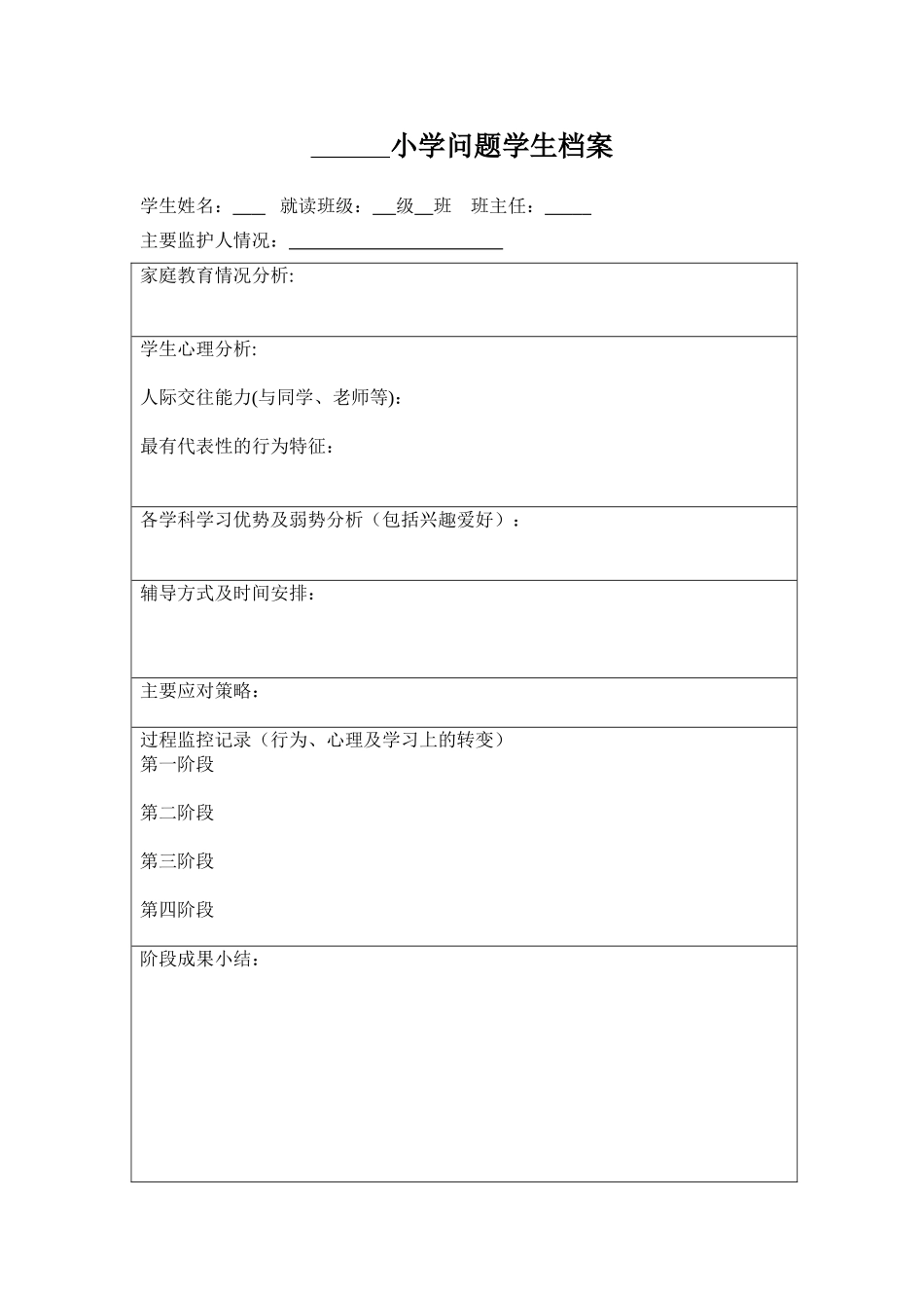 问题学生成长档案样表_第1页