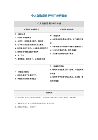 李孝群个人自我诊断SWOT分析表