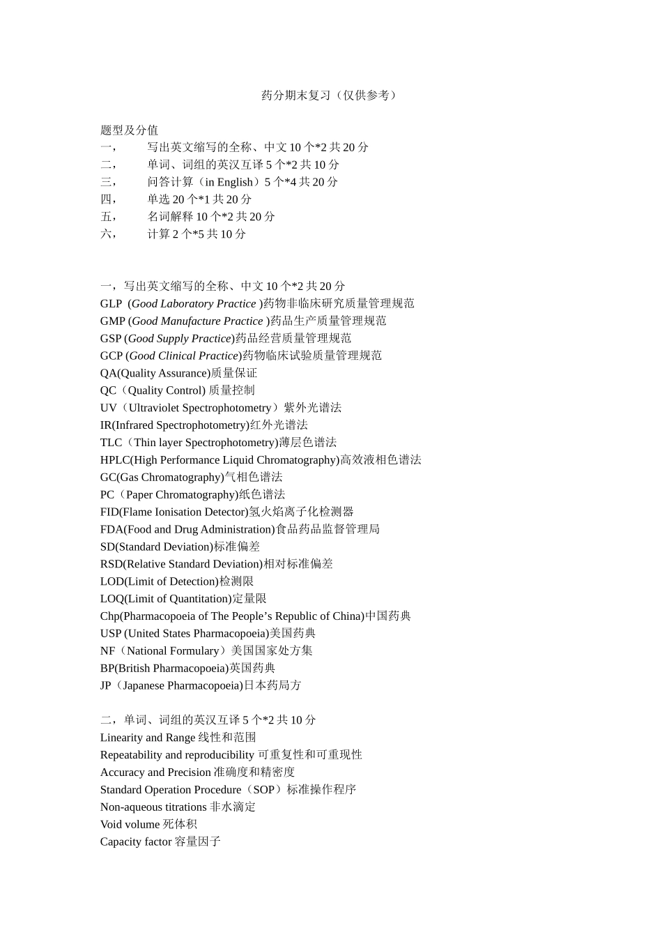 药物分析期末复习资料_第1页