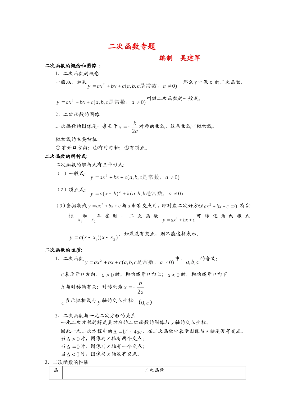 二次函数复习题_第1页