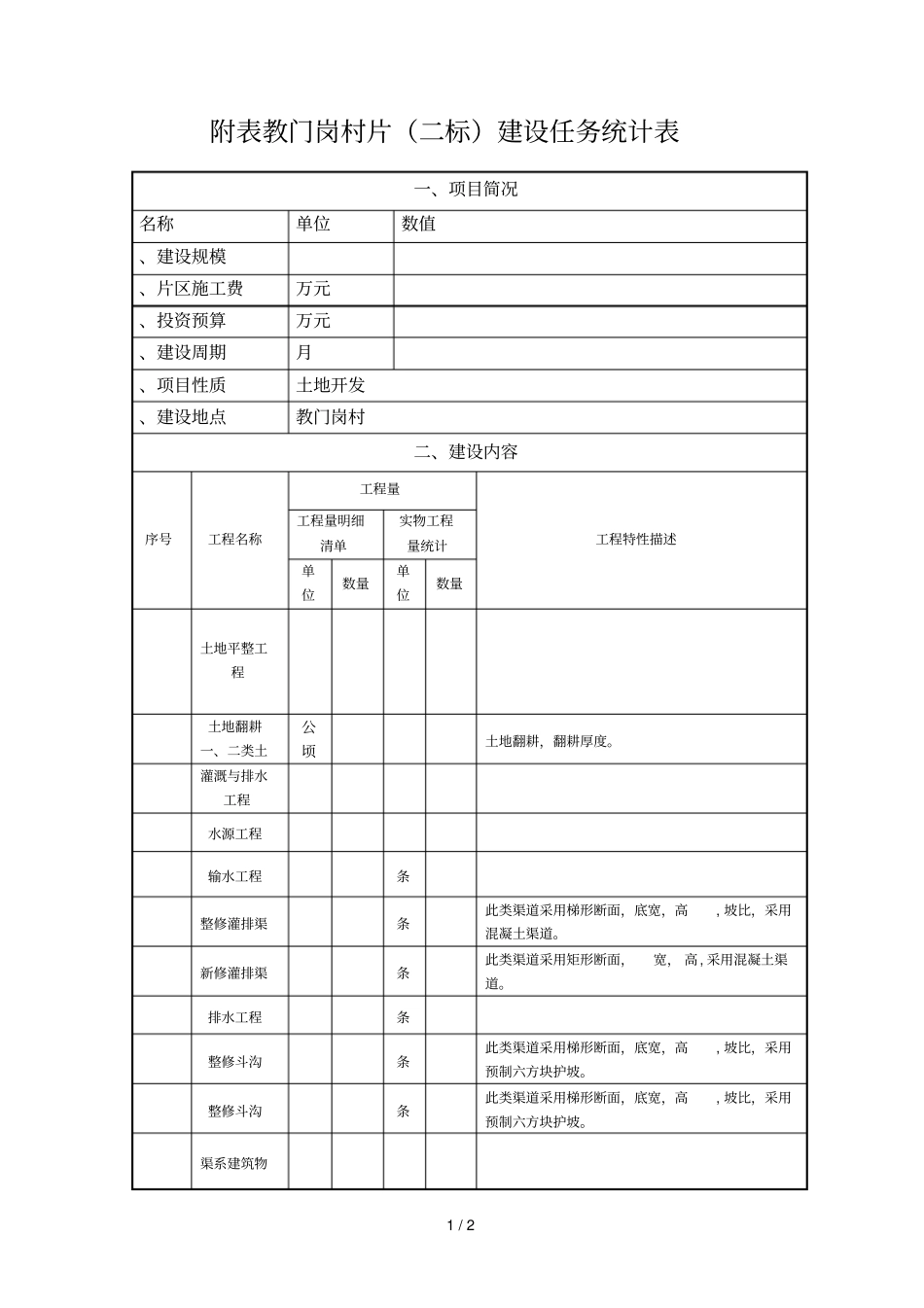 1教门岗村片二标建设任务统计表_第1页