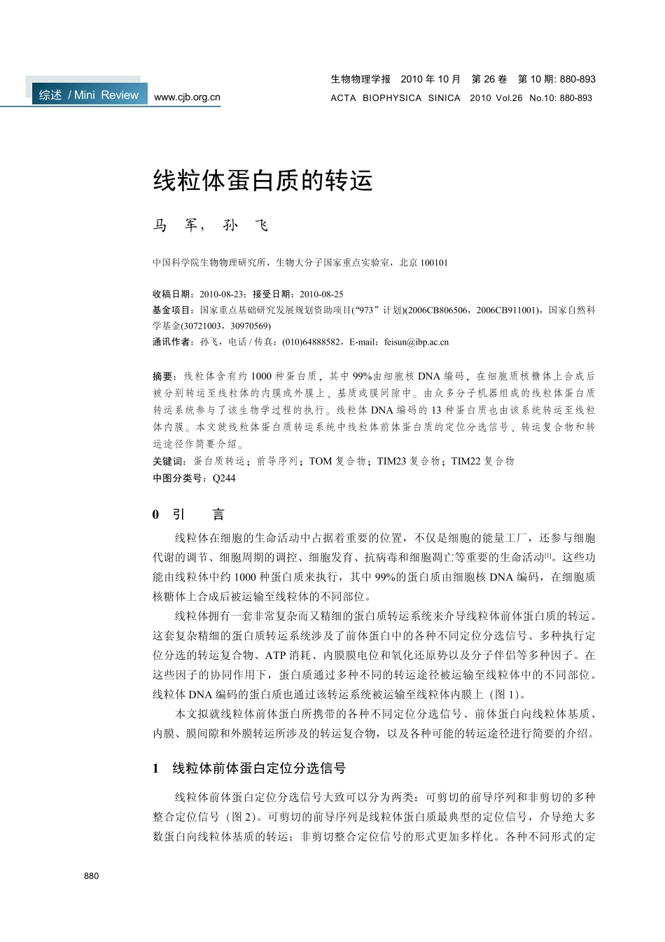 线粒体蛋白质的转运_第1页