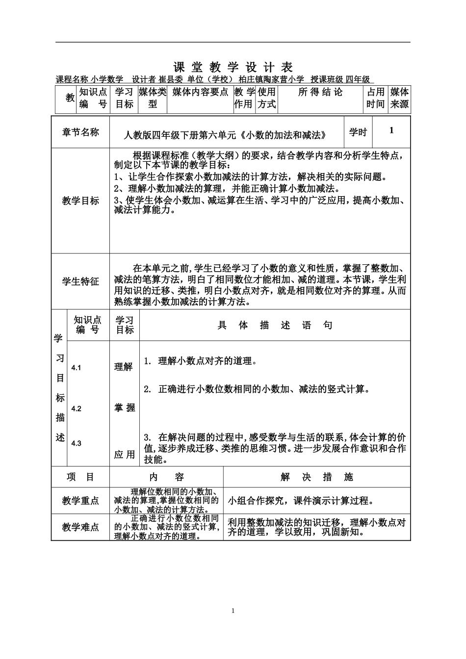 人教2011版小学数学四年级《小数的加法和减法》_第1页