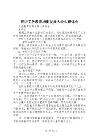 推进义务教育均衡发展大会心得体会