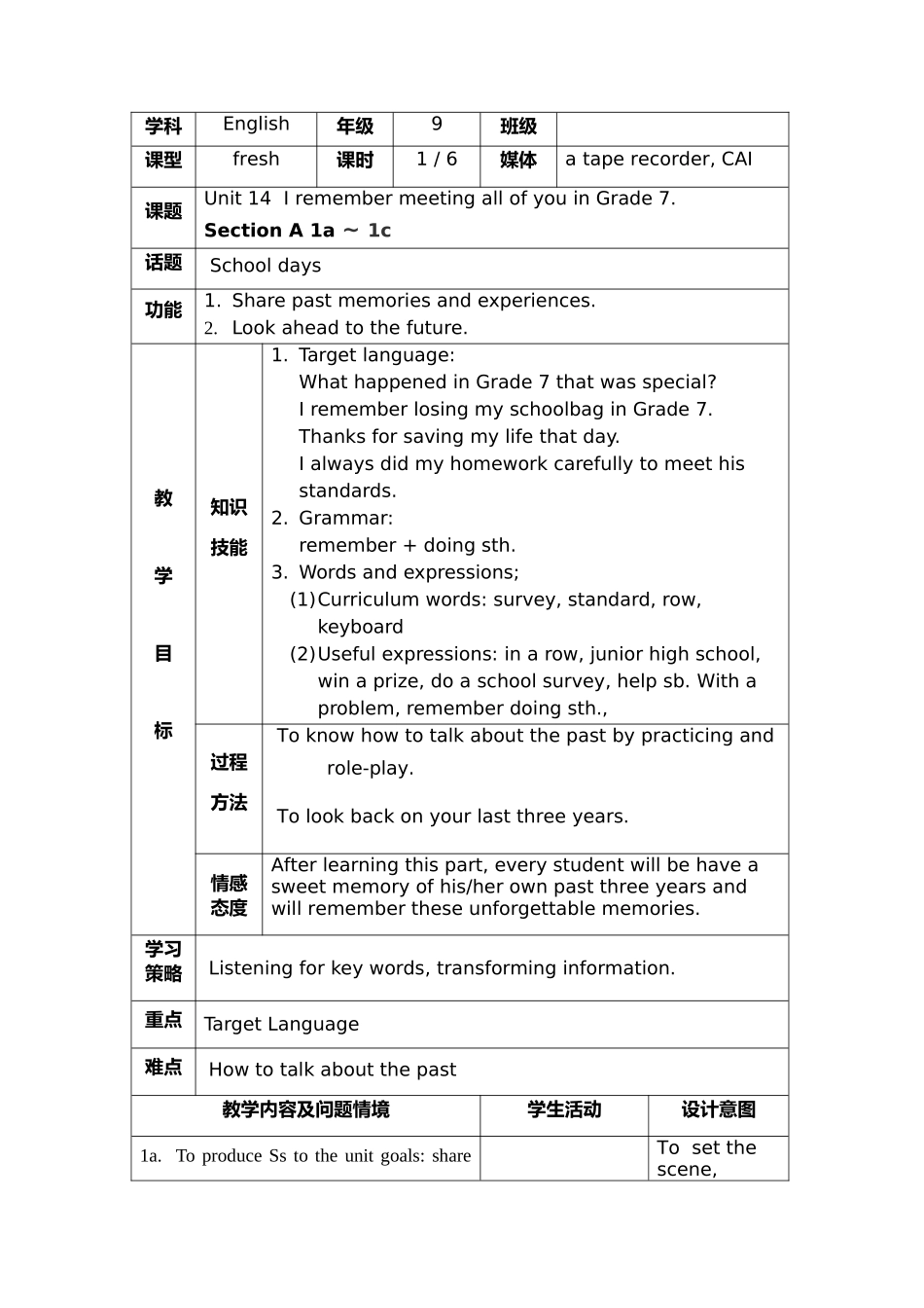 2014新版人教版九年级英语Unit13教案unit-14-1_第1页