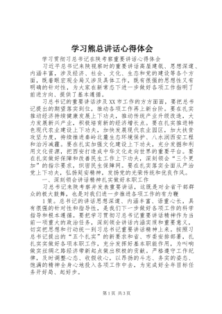 学习熊总讲话心得体会