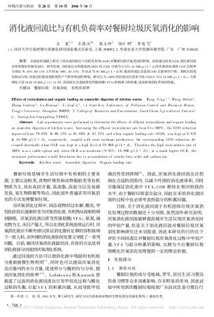 消化液回流比与有机负荷率对餐厨垃圾厌氧消化的影响