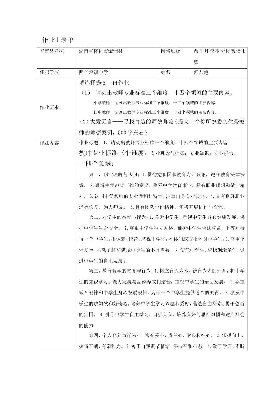教师专业标准三个维度、十四个领域的主要内容_第1页