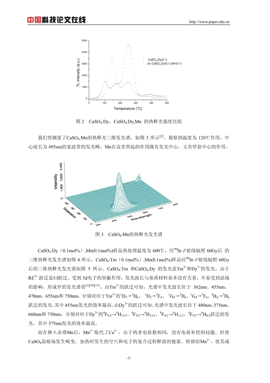 杂质Mn在CaSO4RE(Eu,Dy,Tm)磷光体中的发光_第3页