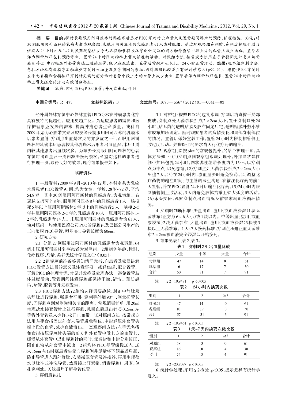 服用阿司匹林的乳癌患者PICC置管并发症出血的干预对策_第2页