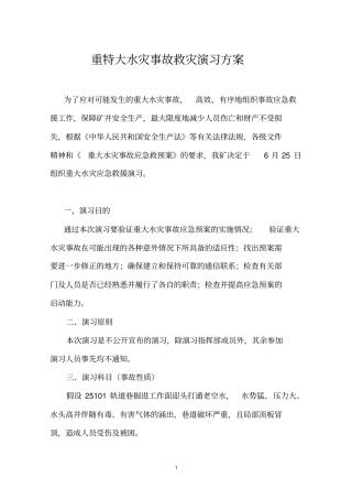 2009年防治重特大水灾事故专项应急救援预案实战演习