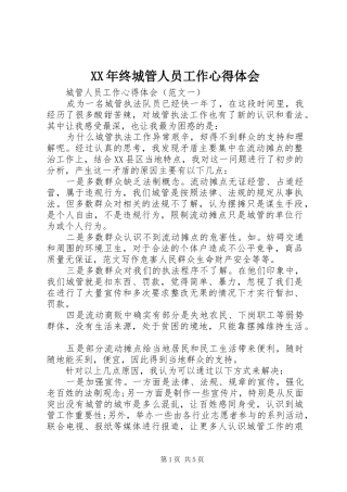 XX年终城管人员工作心得体会