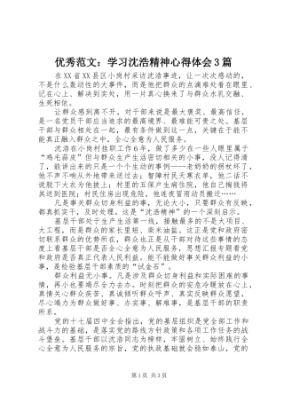 优秀范文：学习沈浩精神心得体会3篇